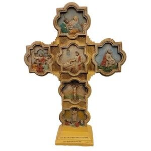 VtgCollectible Jesus Story On Cross 13" Statue Classic Treasures Christian Decor